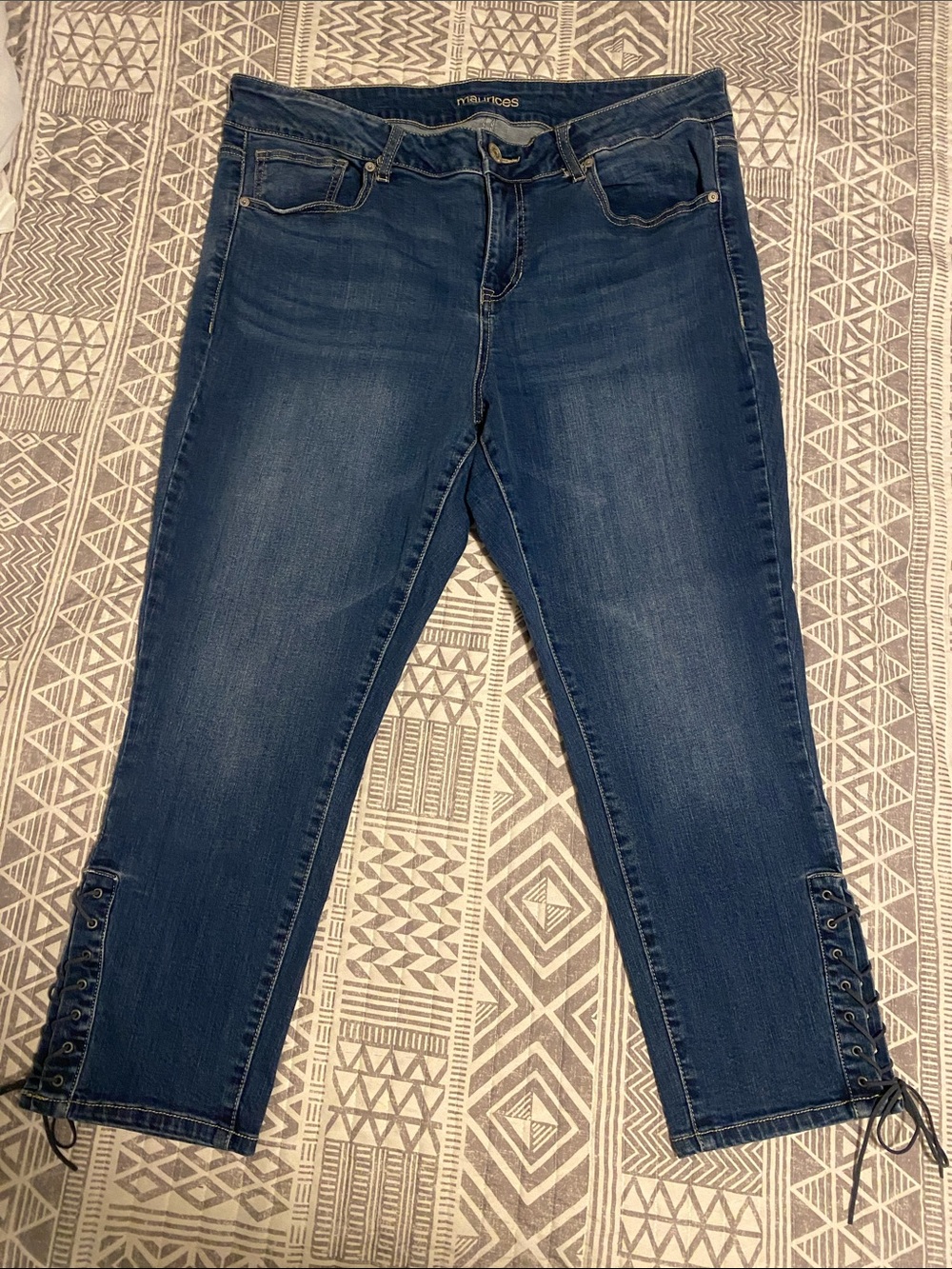 Maurices Dark Blue Lace-Up Ankle Crop Jeans